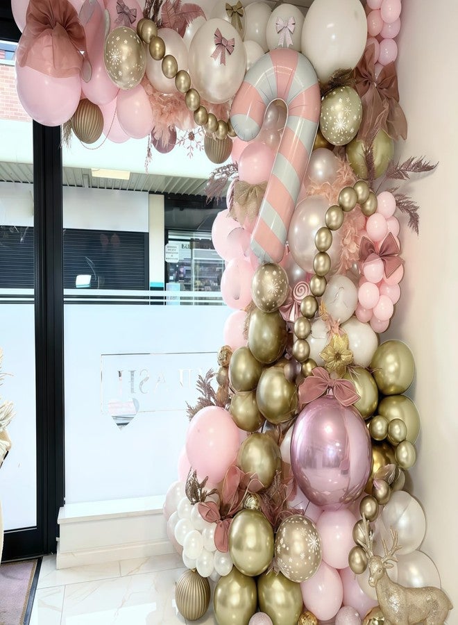 Froova Pink Christmas Balloon Arch Kit, Pastel Baby Pink White Gold Christmas Balloons with Gingerbread Man Candy Cane Swirl Lollipop Foil Balloon for Xmas Birthday Baby Shower Party Decorations - Image 4